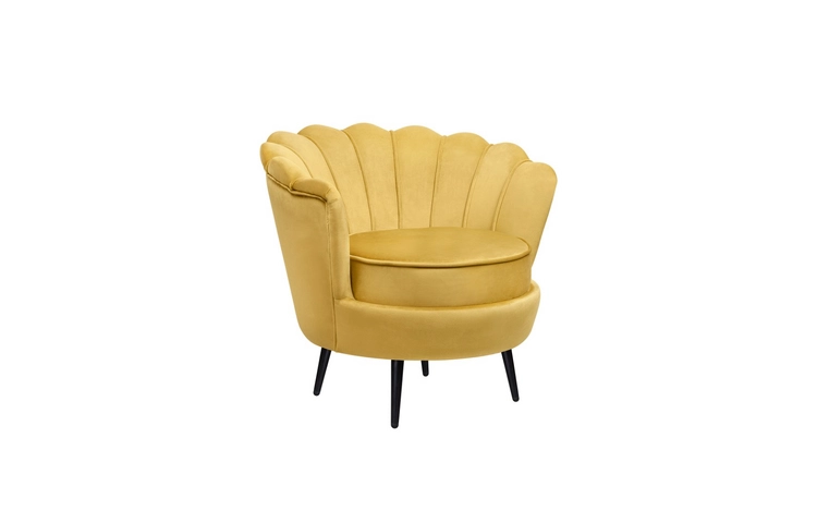 Низкое кресло ракушка Pearl Yellow на черных ножках