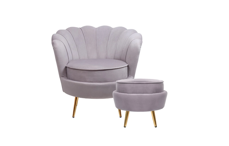 Кресло с пуфом ракушка Pearl Grey